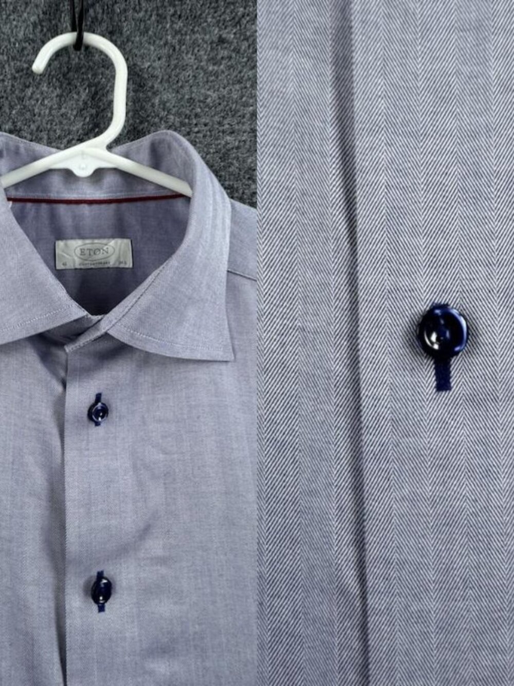 Eton 16.5 Herringbone Men Purple Contemporary Cotton Shirt Button Up Business